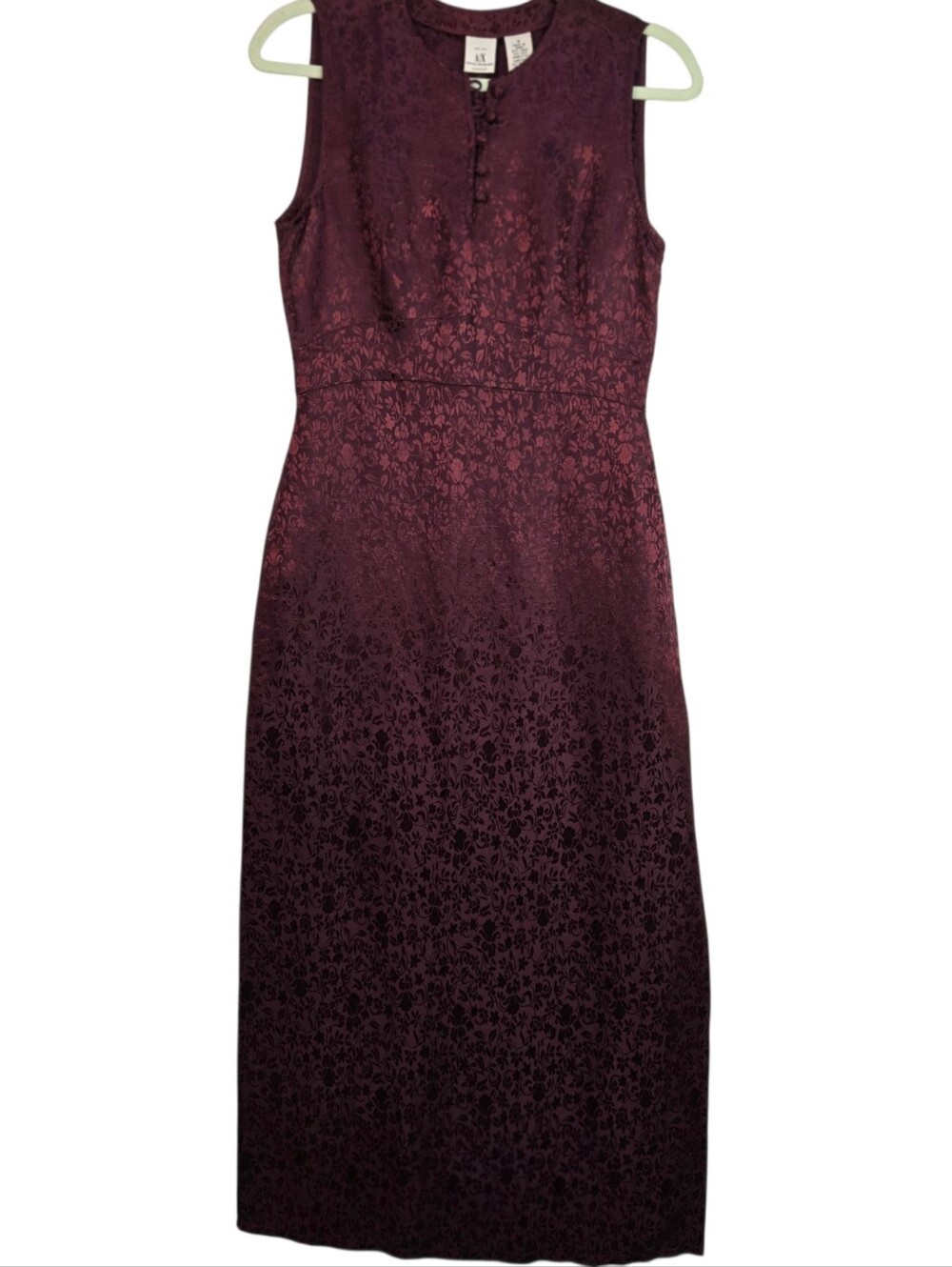 A/X Armani Exchange Sz 4 Linen&Silk Merlot Jacquard Sleeveless Dress, Side Slits